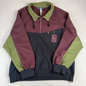 Vintage New Man Colorblock Quarter Zip Sweatshirt Burgundy Black Green Mens 4
